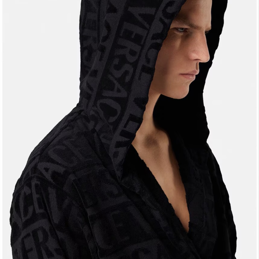 Black Versace Logo Hooded Robe - Large